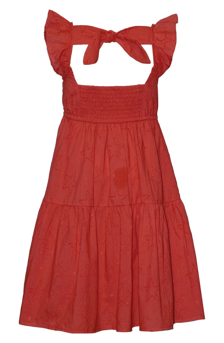 Iris & Ivy Kids' Star Eyelet Flutter Sleeve Tiered Dress, Alternate, color, Red