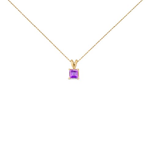 14K Gold 5x5 MM Square Shaped Gemstone Solitaire Pendant Necklace
