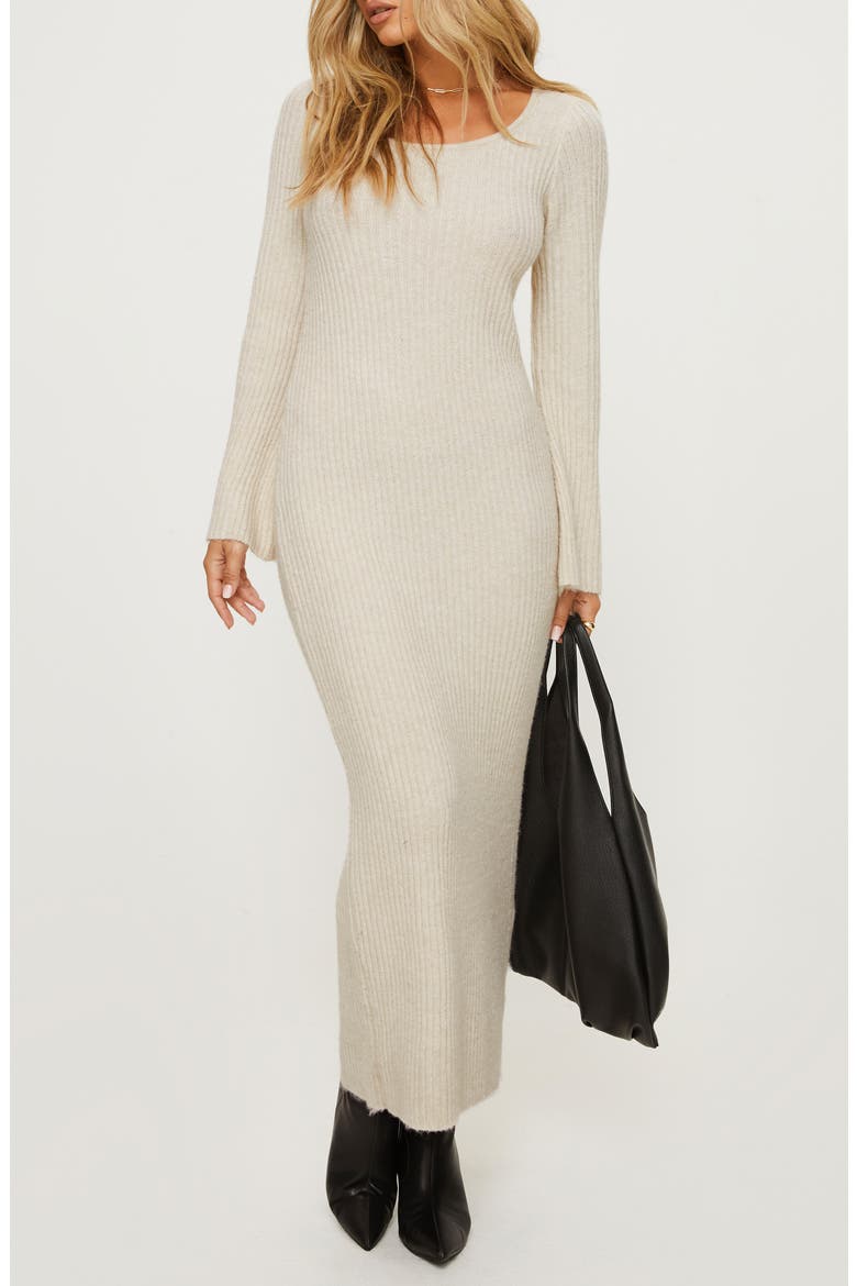 Malletti Long Sleeve Rib Maxi Sweater Dress, Main, color, BEIGE