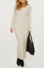 Princess Polly Malletti Long Sleeve Rib Maxi Sweater Dress