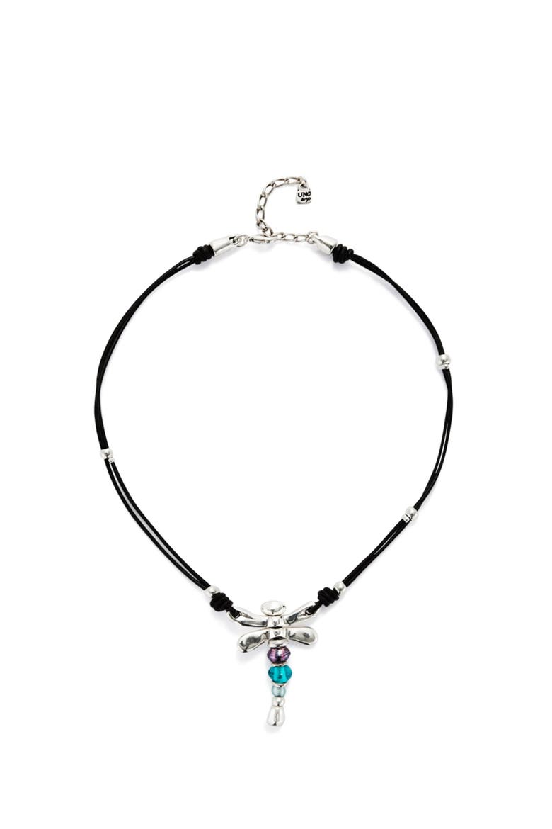 Dragonfly Leather Necklace, Main, color, Silver