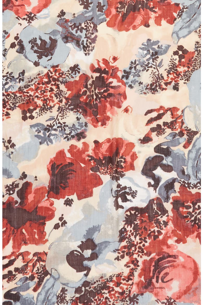 Print Wool Scarf, Alternate, color, TAN MAHOGANY WATERCOLOR MEADOW