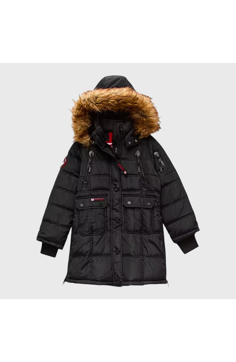 CANADA WEATHER GEAR Girls' Long Faux Fur Parka, Alternate, color, Black