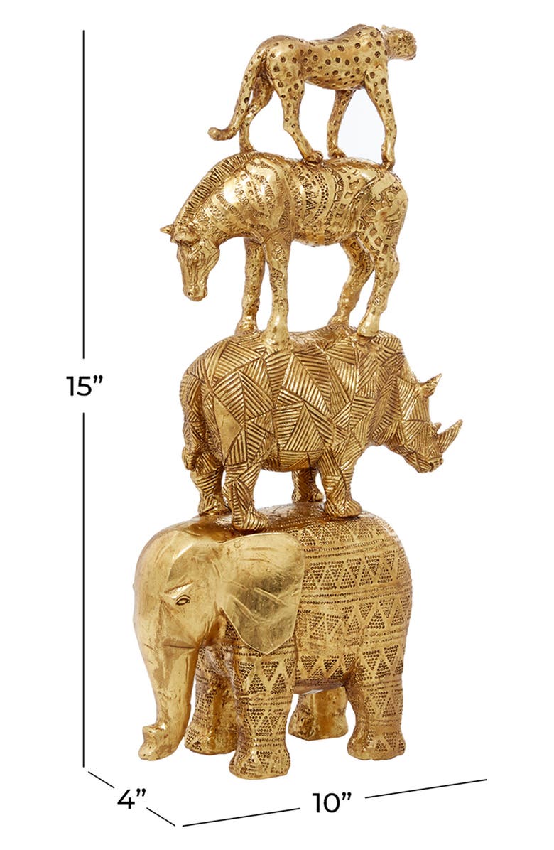 WILLOW ROW Goldtone Polystone Safari Animal Sculpture, Alternate, color, Gold