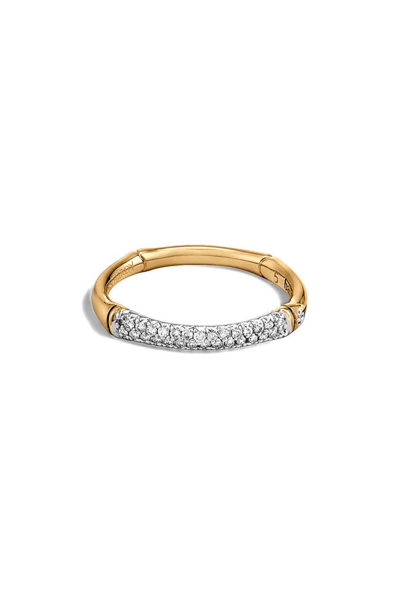 Bamboo Gold Diamond Pavé Slim Band Ring, Alternate, color, GOLD/ DIAMOND