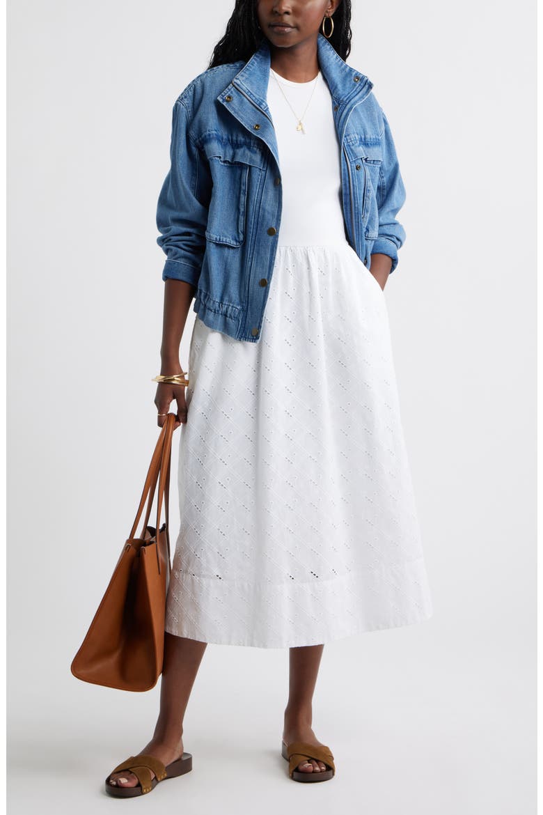 Mixed Media Midi Dress, Alternate, color, WHITE