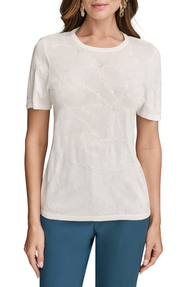 Donna Karan New York Sequin Embellished Short Sleeve Sweater, Main, color, 