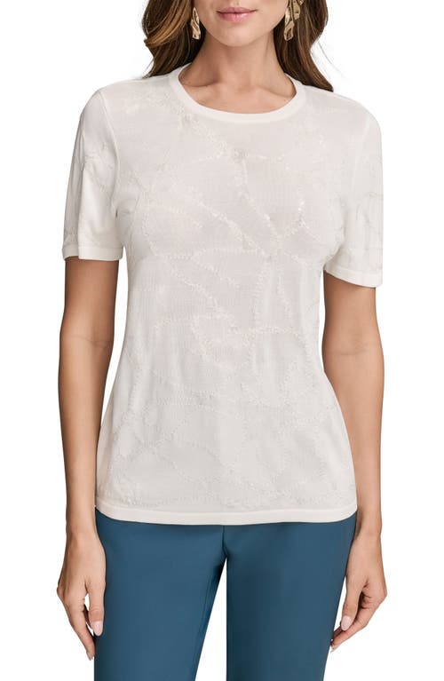 Donna Karan New York Sequin Embellished Short Sleeve Sweater