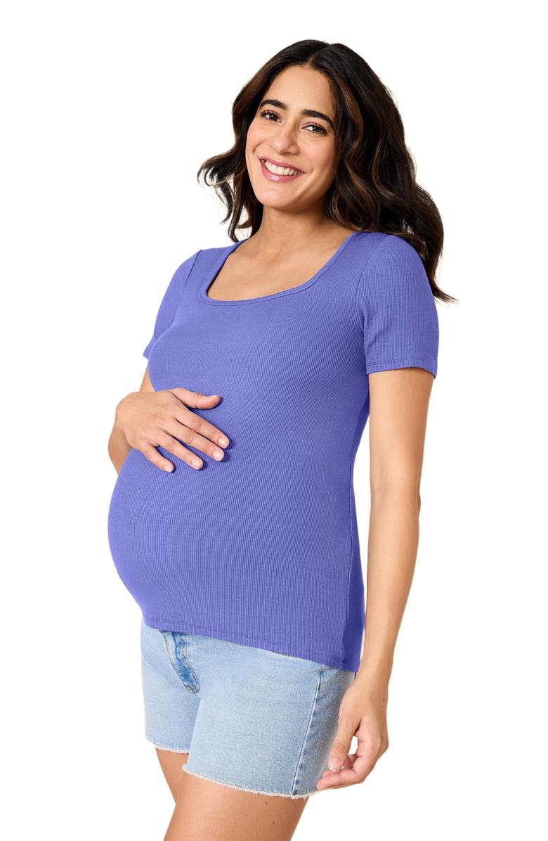 MOTHERHOOD MATERNITY Square Neck Rib Knit Short Sleeve Top, Alternate, color, Skipper Blue