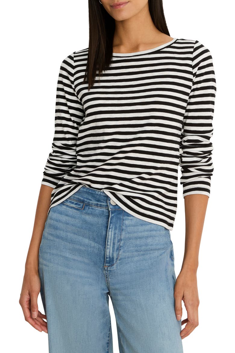 Cape Stripe Rib Cotton Blend Boat Neck T-Shirt, Main, color, BLACK MULTI