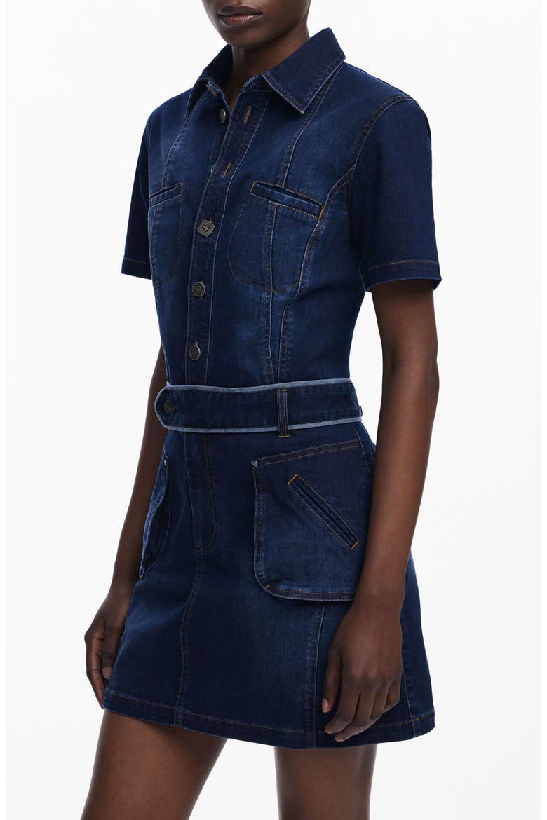 Belted Denim Mini Shirtdress, Alternate, color, DARK BLUE