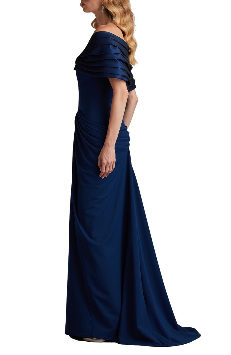 Tadashi Shoji Off the Shoulder Ruched Crepe Gown, Alternate, color, Navy