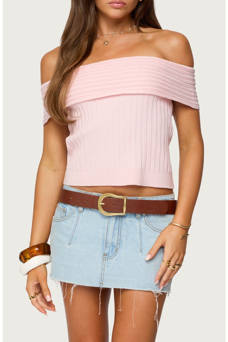 Blythe Foldover Off the Shoulder Rib Top, Main, color, LIGHT-PINK
