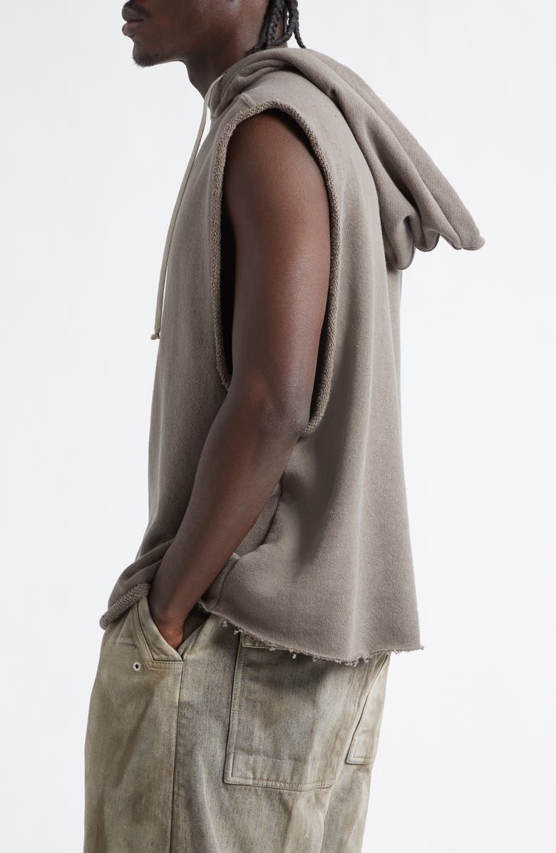 Rick Owens Sleeveless Cotton French Terry Hoodie, Alternate, color, Dust