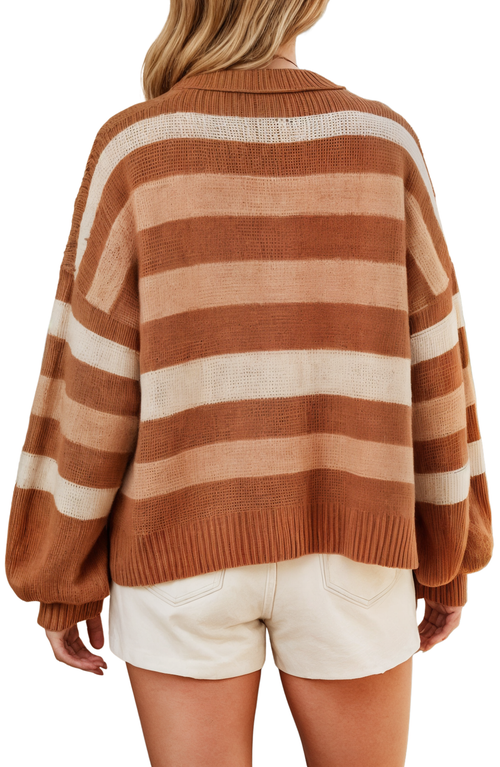 KNIT & LOUNGE KNIT AND LOUNGE STRIPED OPEN-FRONT CARDIGAN WITH RIBBED CUFFS AND RELAXED FIT 