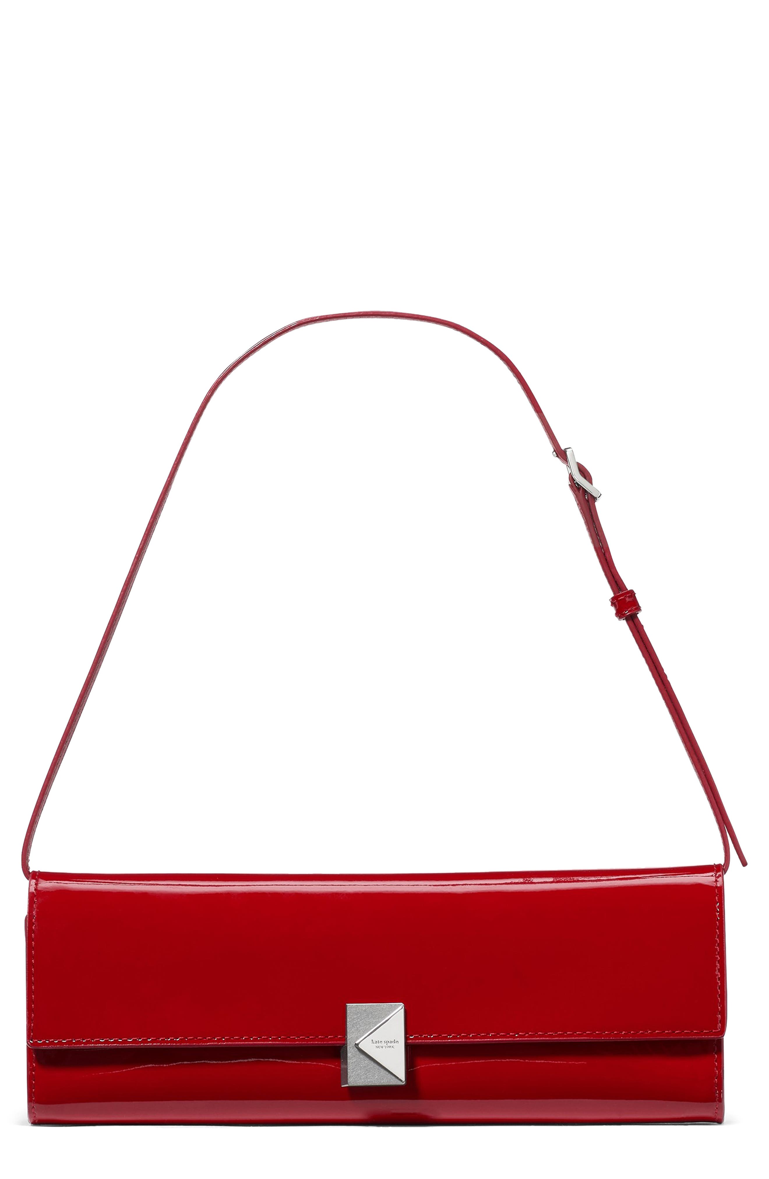 Kate Spade New York mini deco soft patent leather shoulder bag, Main, color, Dark Scarlet