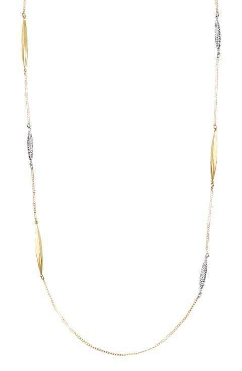 Two-Tone Station Chain Long Necklace