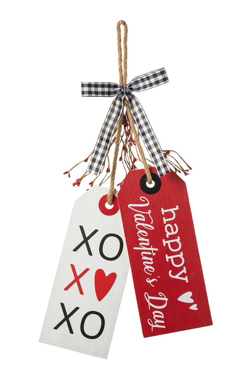 Glitzhome 24"H Valentine's Wooden Doorknob Hanging Decor, Main, color, Red