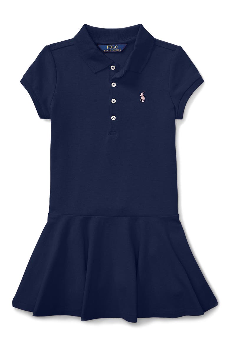 Kids' Cotton Piqué Polo Dress, Main, color, REFINED NAVY