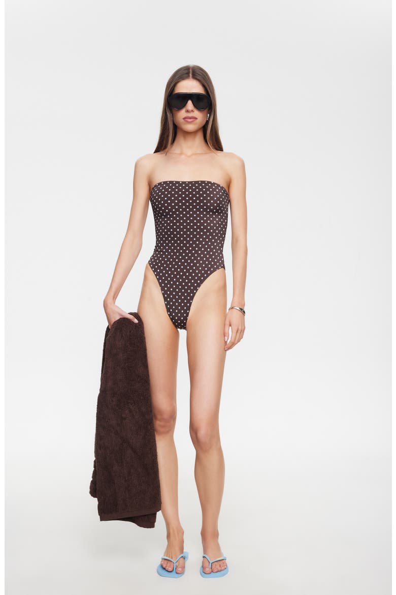 Gigi Bandeau One-Piece Swimsuit, Alternate, color, CHOCOLATE BLUE POLKA