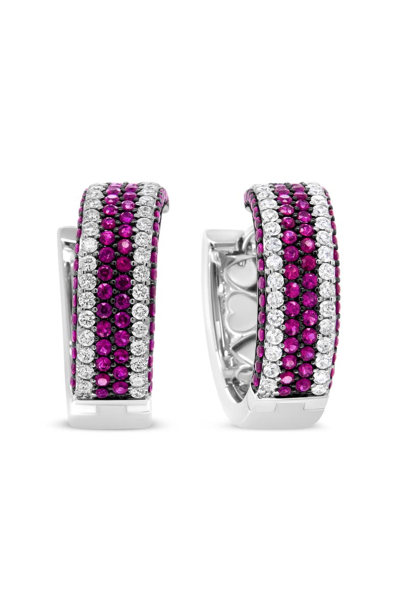 Haus of Brilliance 18K White Gold 1 7/8 Cttw Diamond and 1mm Round Red Ruby Open Swish Hoop Earrings, Alternate, color, White