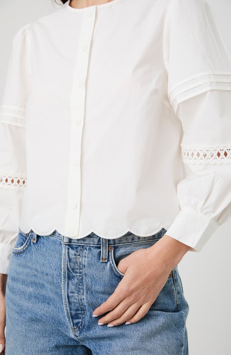 French Connection Alissa Broderie Anglaise Cotton Button-Up Shirt, Alternate, color, Linen White