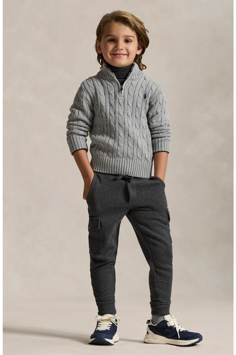 Kids' Cotton Cable Knit Quarter Zip Sweater, Alternate, color, ANDOVER HEATHER
