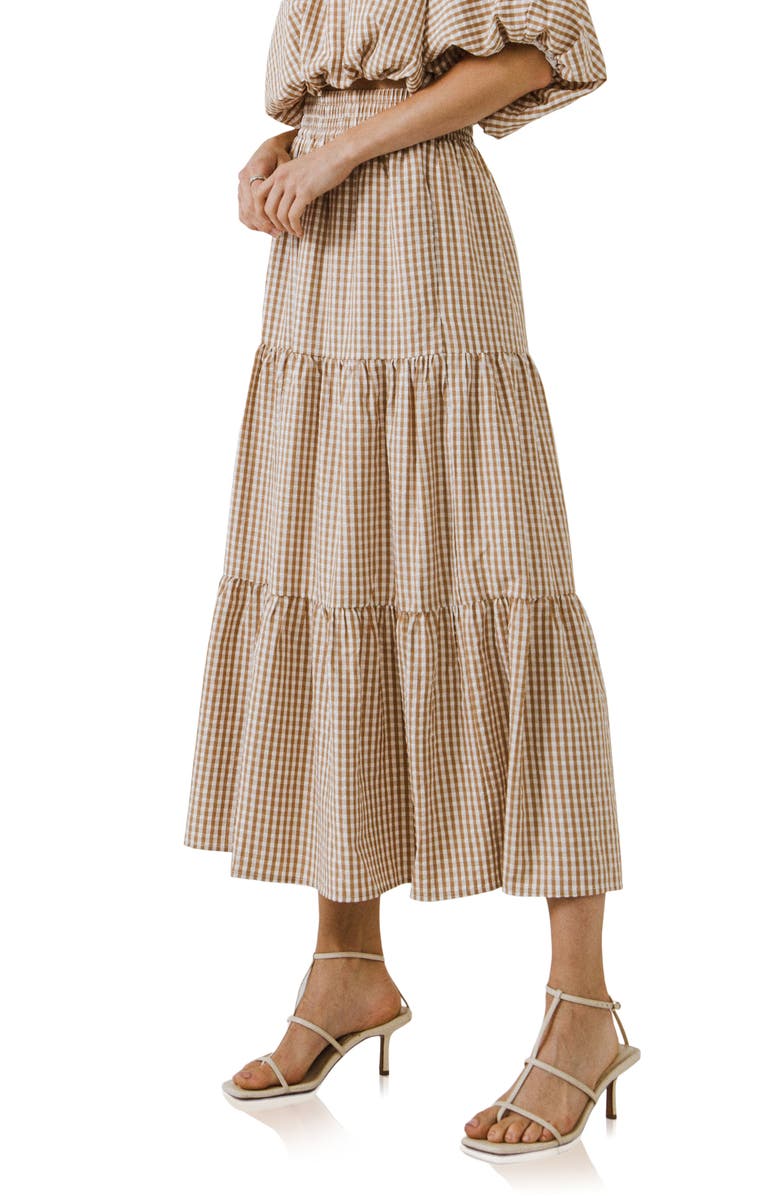 English Factory Tiered Gingham Maxi Skirt, Alternate, color,