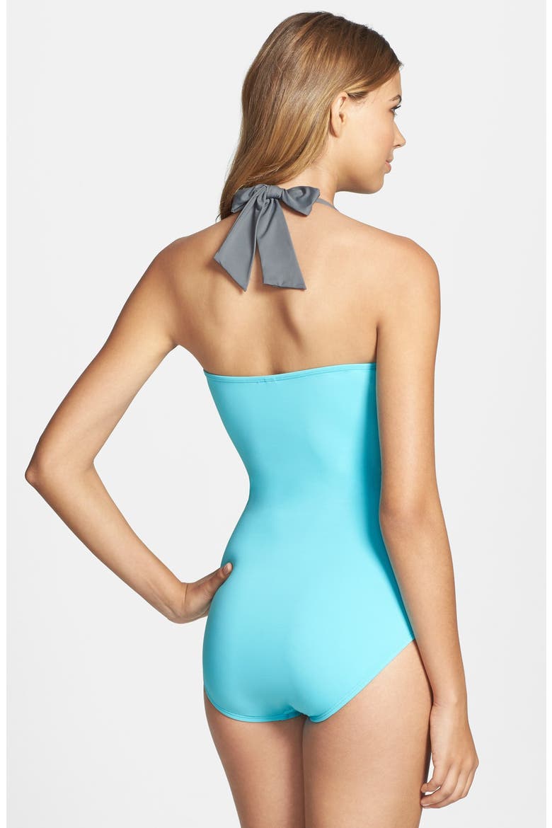 'Deck Piping' Shirred One-Piece Swimsuit, Alternate, color, CAPRI CAVE