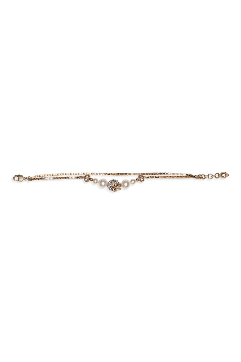 Crystal Skull & Faux Pearl Bracelet, Alternate, color, PEARL/ SW
