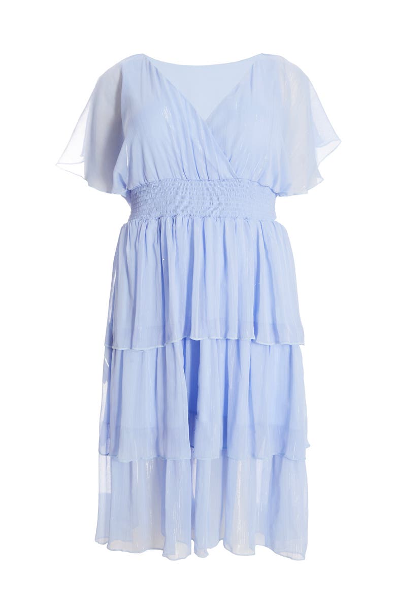 QUIZ Plus Size Chiffon Glitter Tiered Dress, Alternate, color, Blue