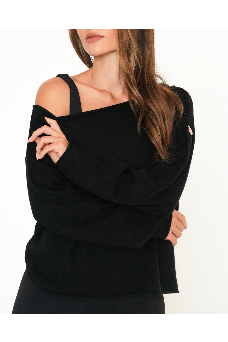 Romy Off Shoulder Cashmere Sweater, Alternate, color, Black