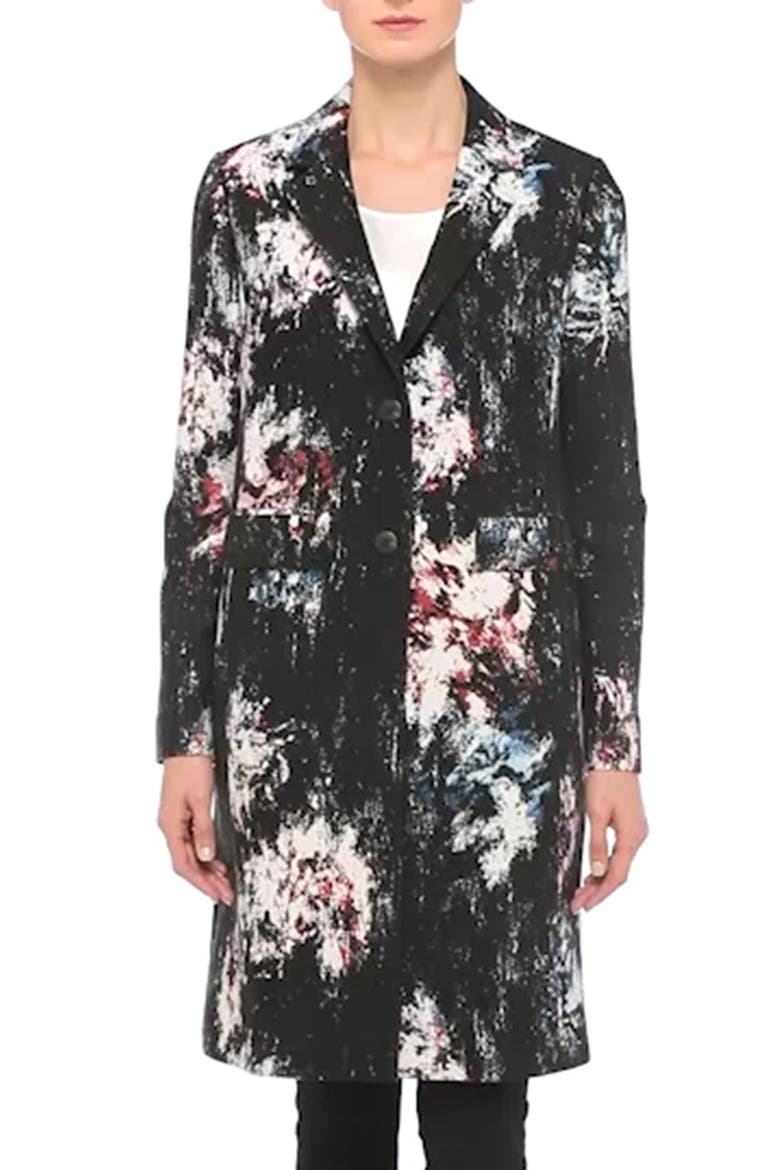 Chevron Jacquard Print Wool & Silk Topper, Alternate, color, BLACK SMOKEY FLORAL PRINT