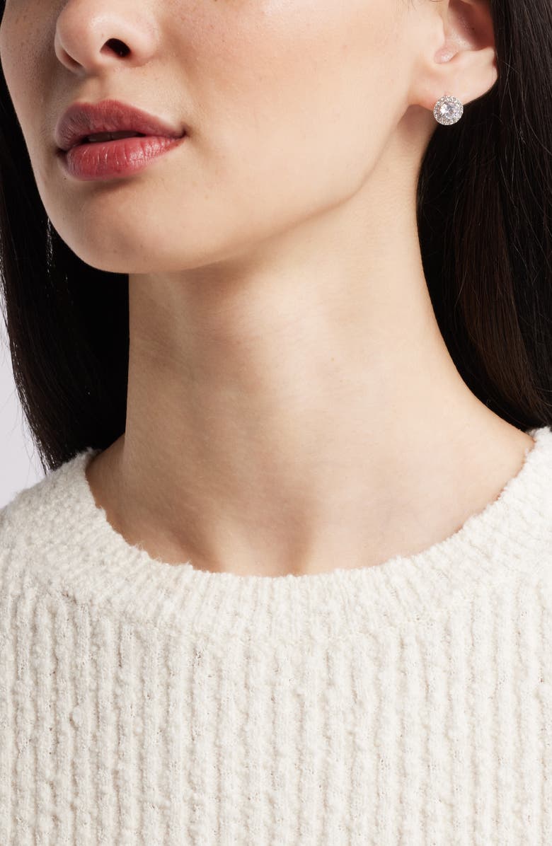 Nordstrom Halo Cubic Zirconia Stud Earrings, Alternate, color, Clear- Rhodium