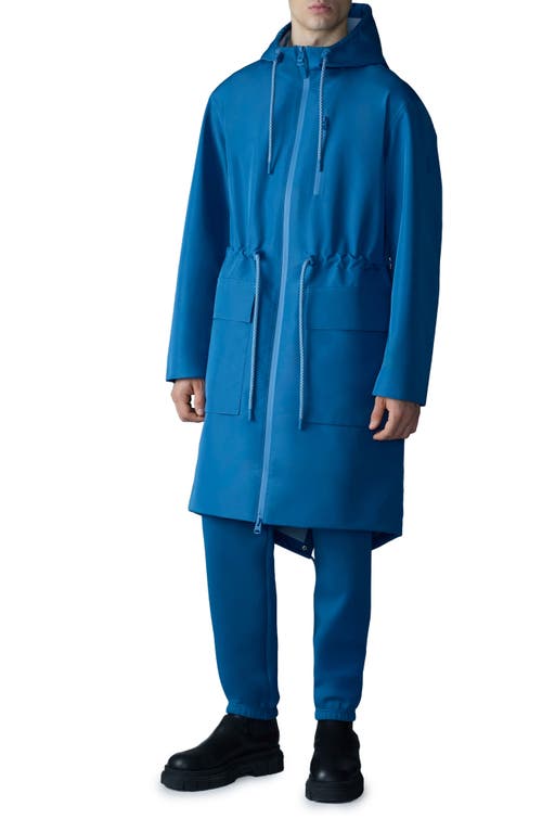 Mackage Broden-z Long Hooded Raincoat In Tide-fog Blue