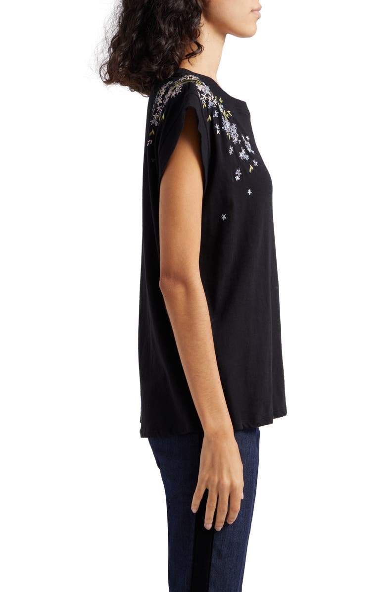 Cinq à Sept Bella Floral Embroidery Cap Sleeve T-Shirt, Alternate, color, 