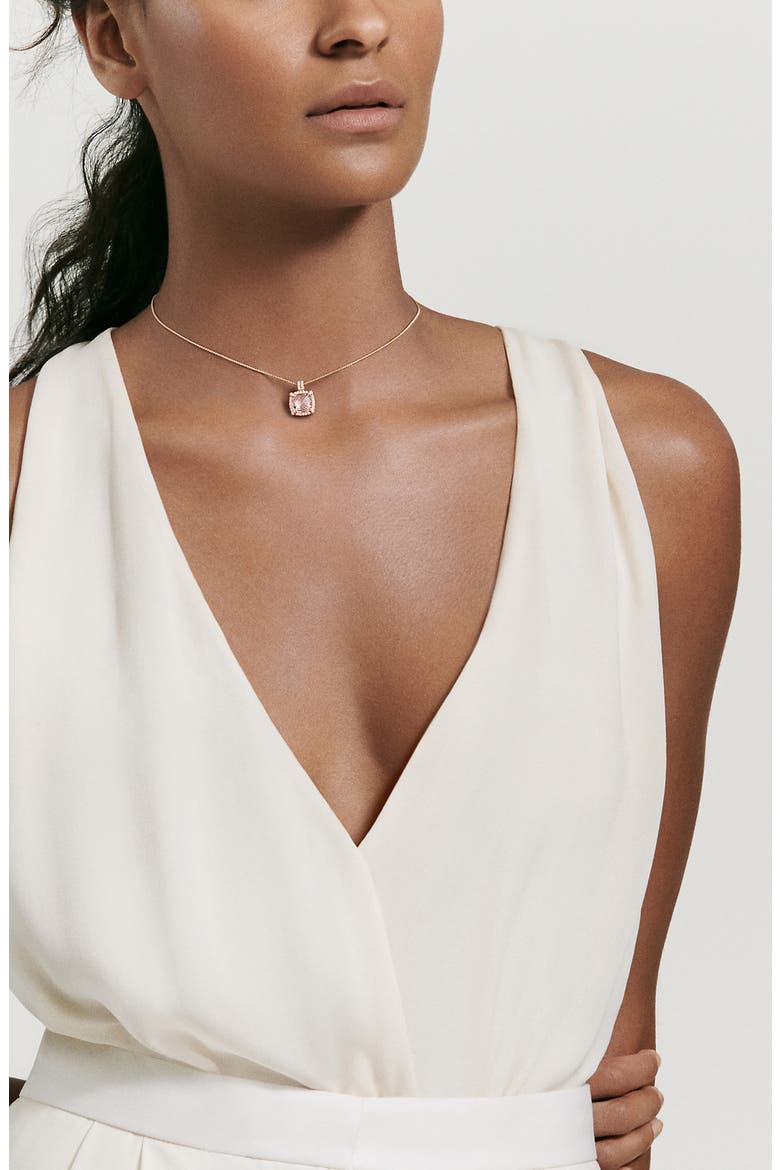 Châtelaine Pavé Bezel Pendant Necklace with Morganite and Diamonds in 18K Rose Gold, Alternate, color, ROSE GOLD/ DIAMOND/ MORGANITE