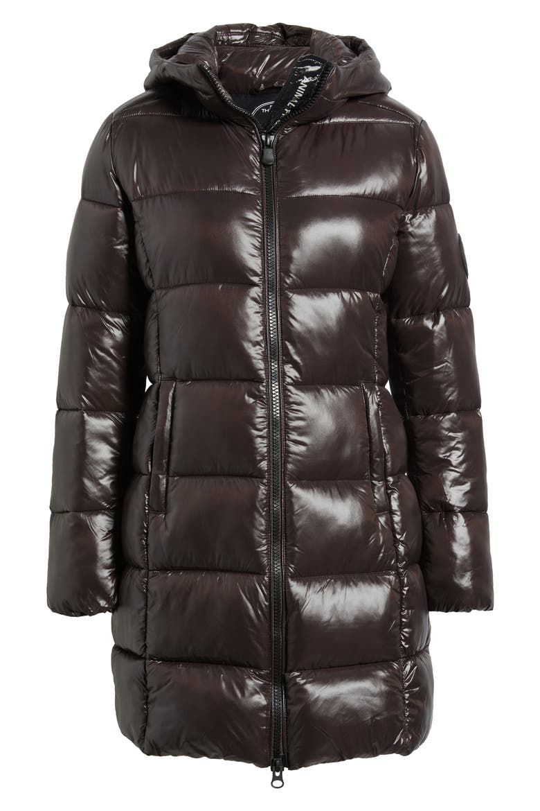 Ines Water Repellent Longline Hooded Puffer Jacket, Alternate, color, BROWN BLACK