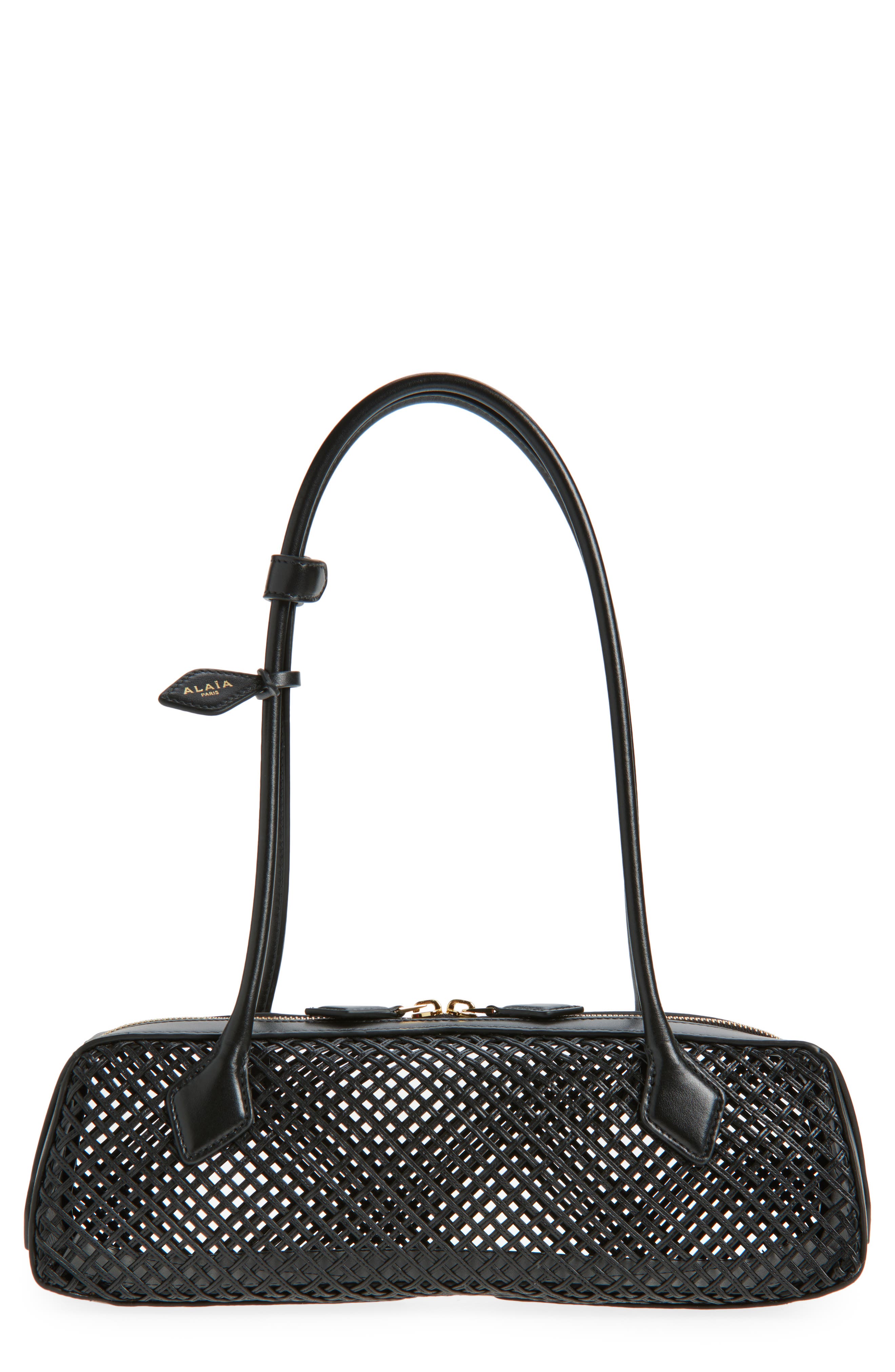 Alaïa Medium Le Teckel East/West Woven Leather Shoulder Bag, Main, color, Noir