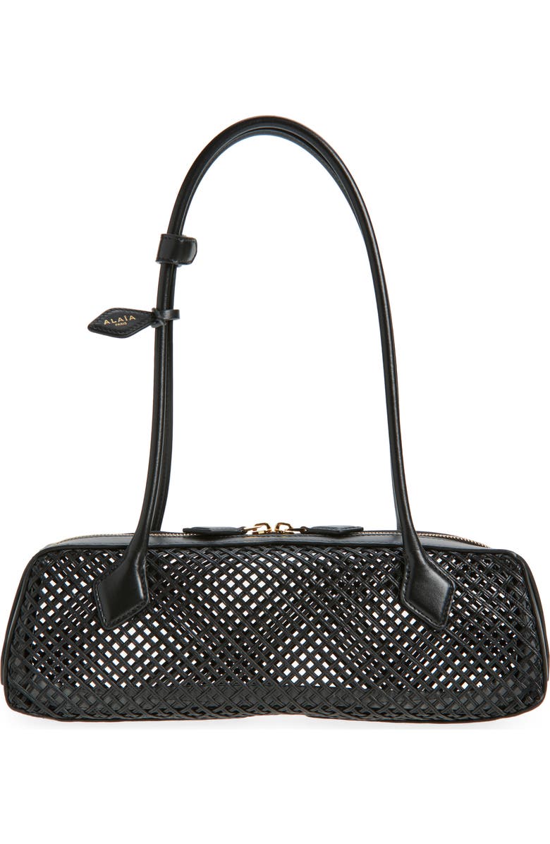 Alaïa Medium Le Teckel East/West Woven Leather Shoulder Bag, Main, color, Noir