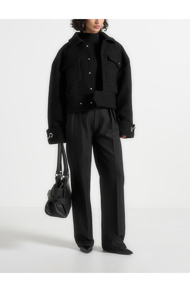 Manière De Voir Naela Boxy Tweed Jacket With Cuff Detail, Alternate, color, Black