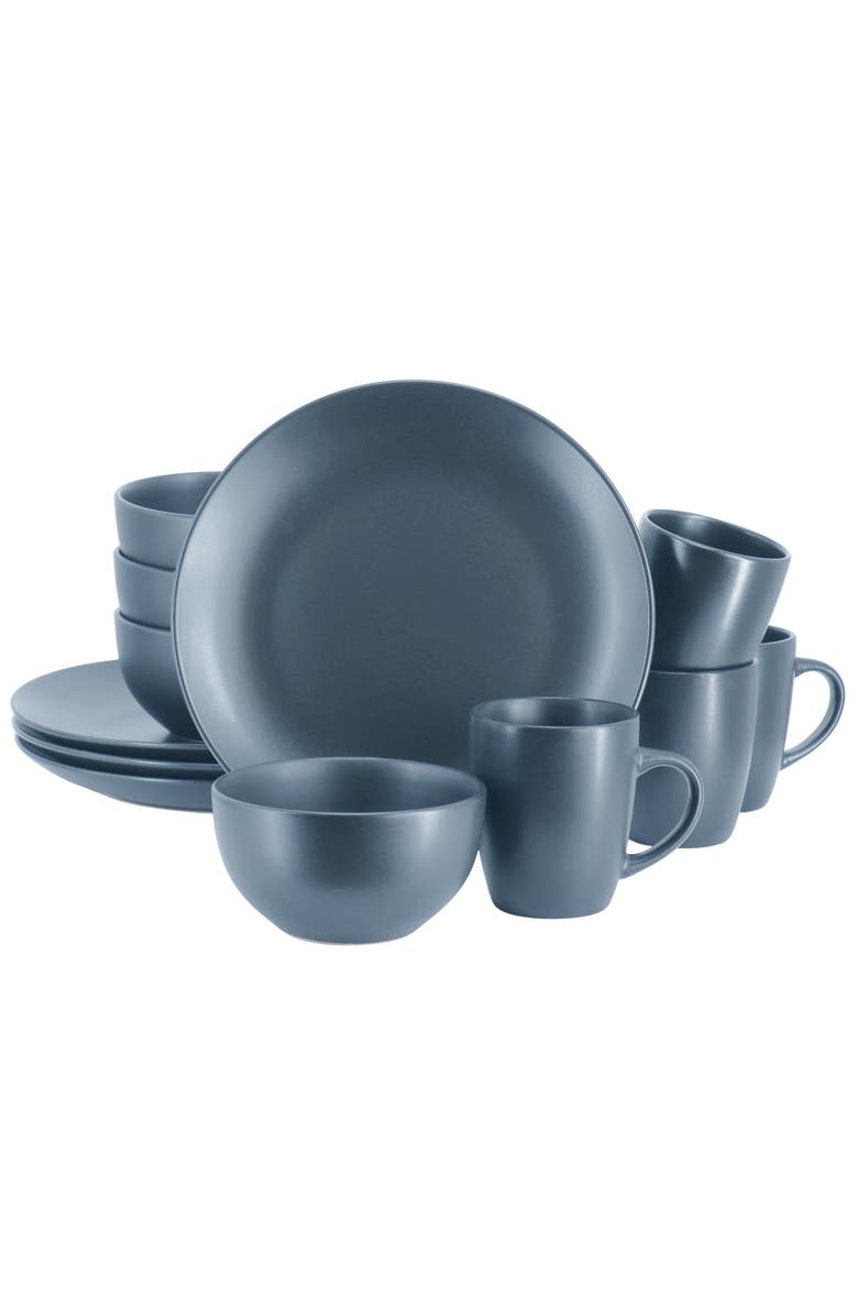 Gibson Home Everyday Plus 12 Piece Round Stoneware Dinnerware Set, Main, color, Blue