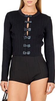 Endless Rose Bow Detail Crop Rib Cardigan