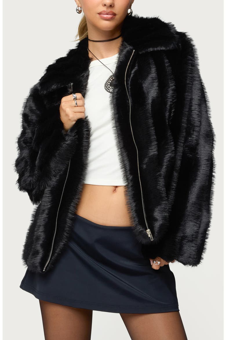 Tedi Faux Fur Jacket, Main, color, BLACK