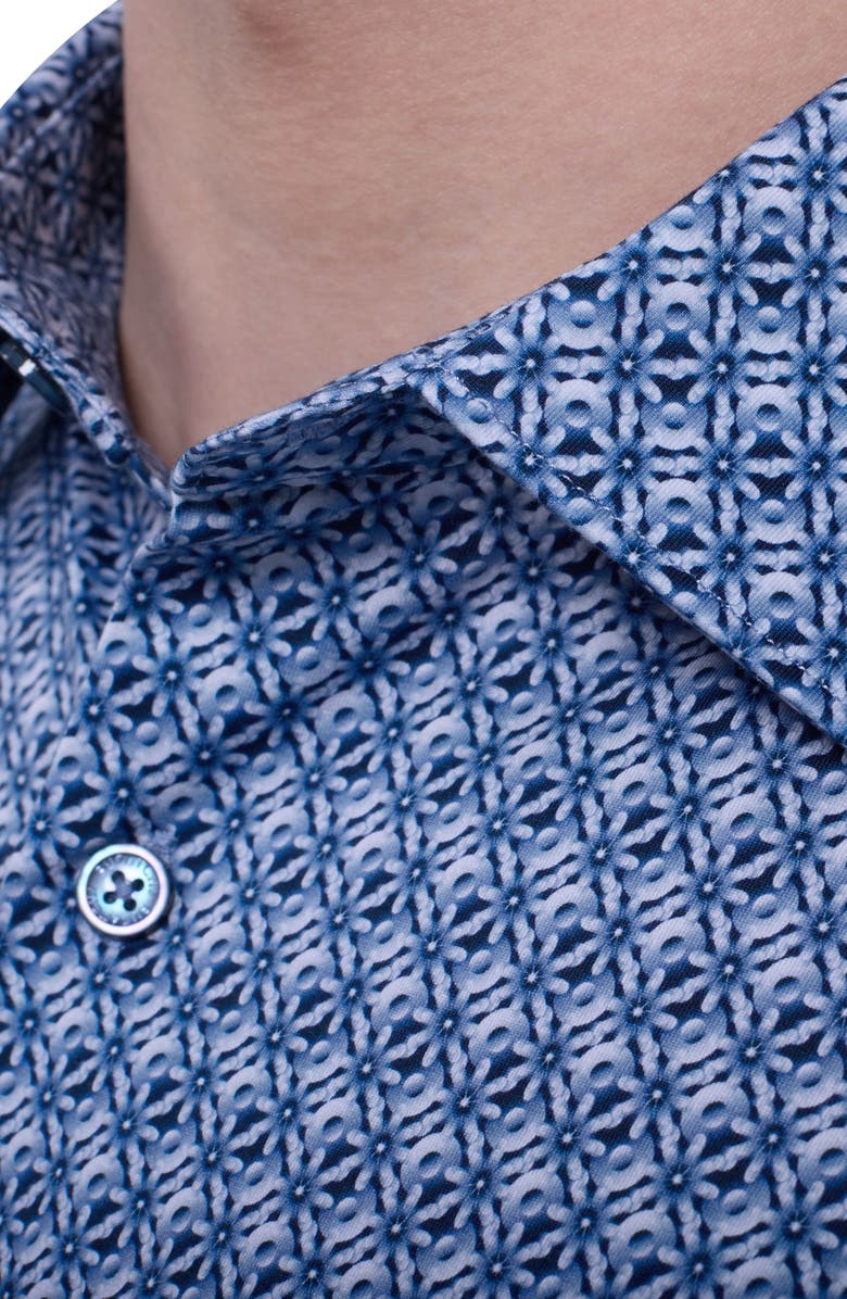Bugatchi James OoohCotton<sup>®</sup> Floral Tile Print Button-Up Shirt, Alternate, color, Navy