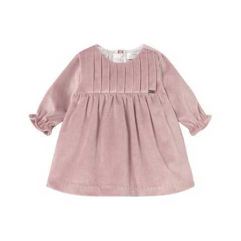 Velvet Pleated Dress with Ruffle Cuffs