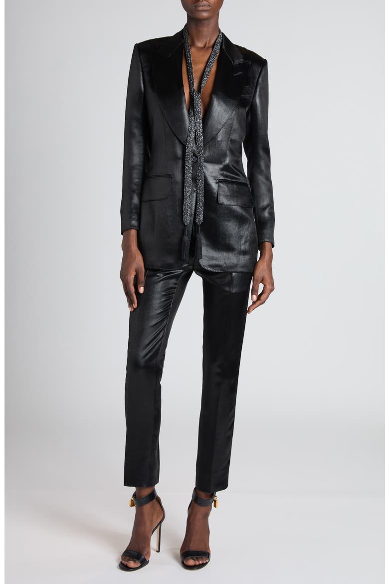 Bianca Single Breasted Liquid Satin Blazer, Alternate, color, BLACK