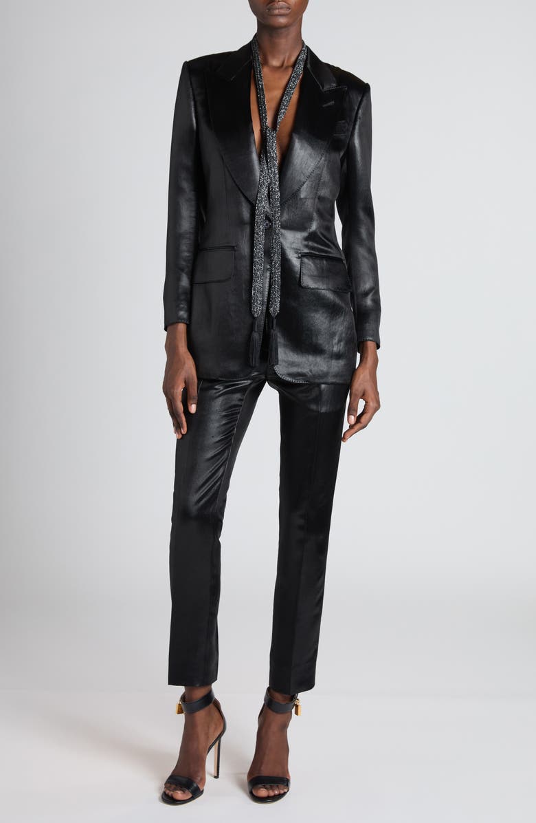 TOM FORD Bianca Single Breasted Liquid Satin Blazer, Alternate, color, Black