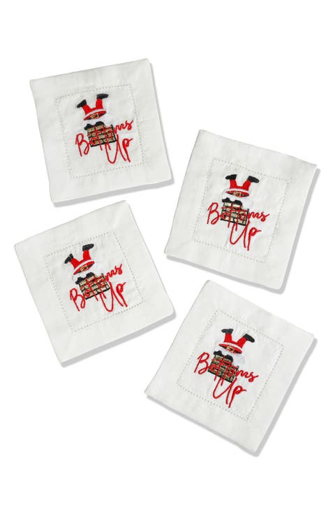 Embroidered Set of 4 Holiday Cocktail Napkins
