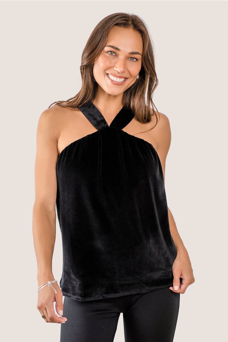 Velour Cosmo Halter Lounge Top, Main, color, Black